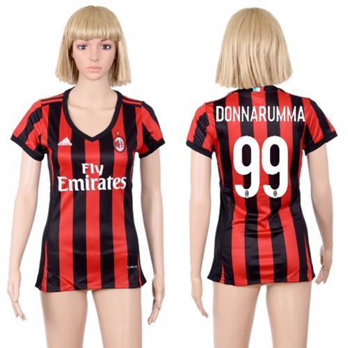 Women's AC Milan #99 Donnarumma Home Soccer Club Jersey - Click Image to Close